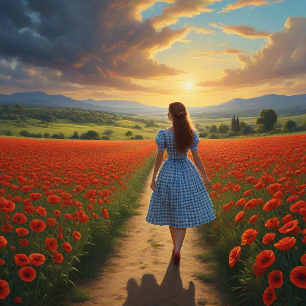 Dorothy on Yellow Brick Road Towards Emerald City Oil Painti...