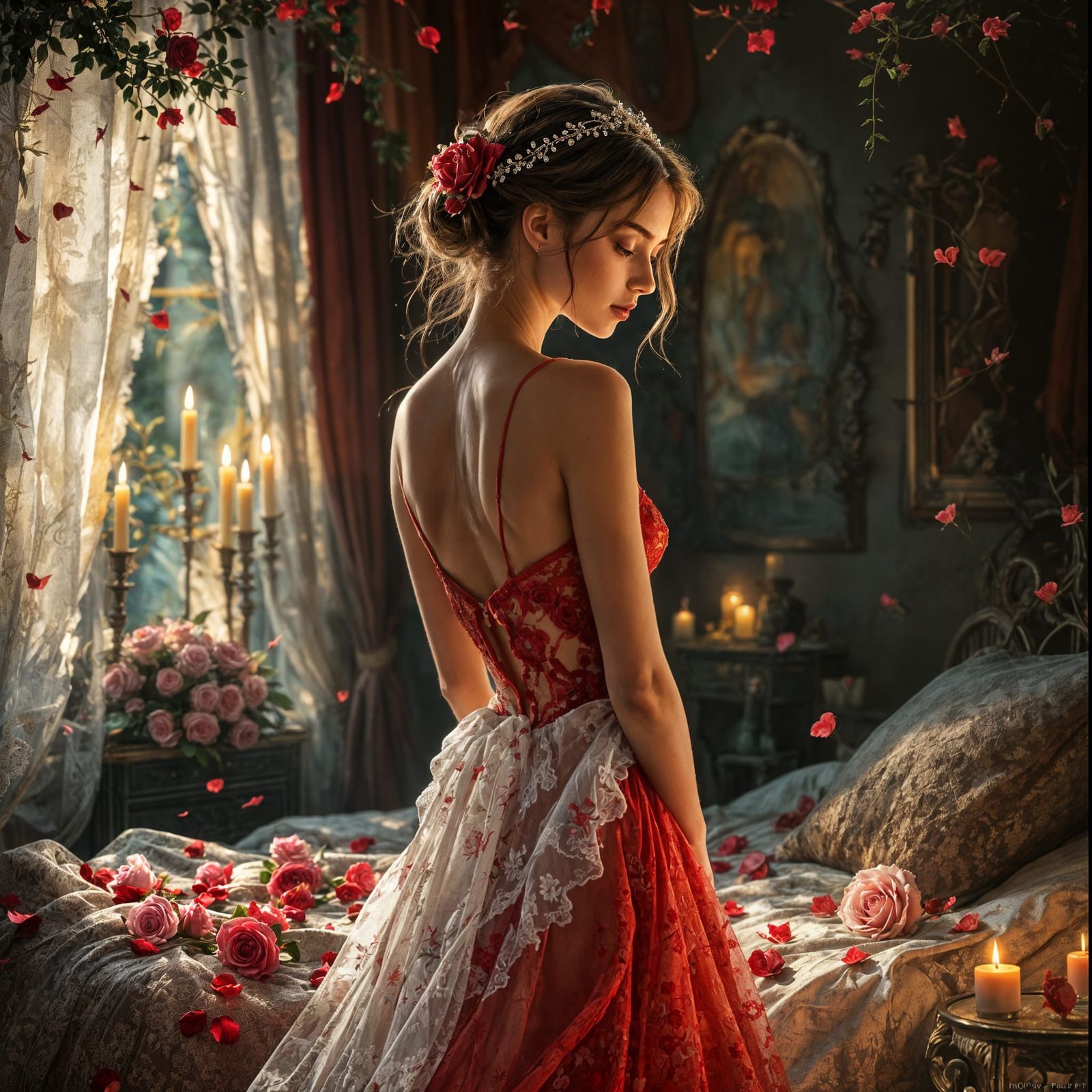 Enchanting Princess in Candlelit Chamber
