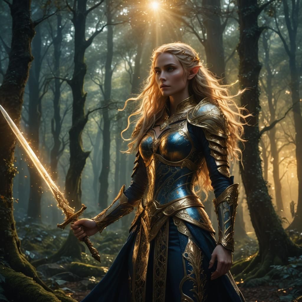 Majestic Elf Warrior in Fairy-Tale Style
