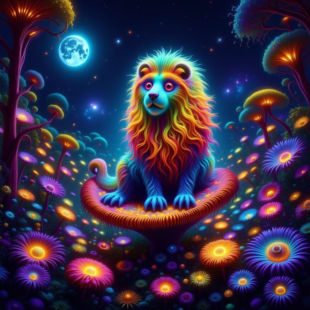 Bioluminescent Baroque Landscape with Alien Flora