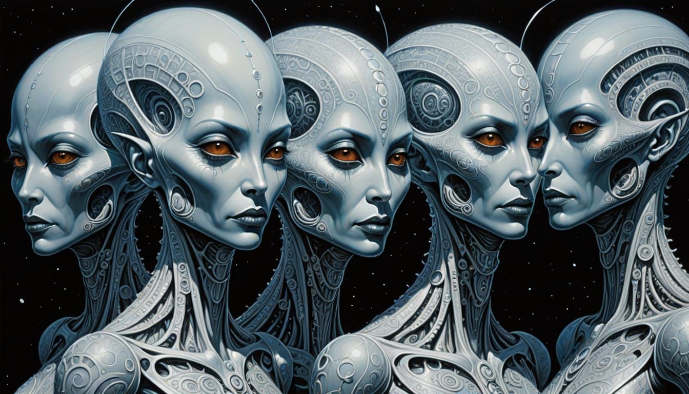 Exotic Alien Faces: Surrealist Sci-Fi Art