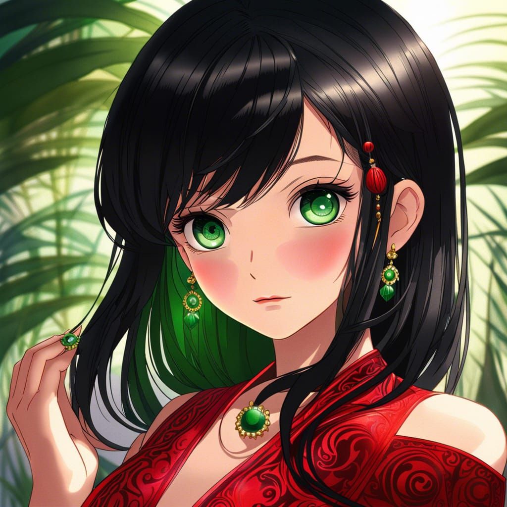 Anime Woman in Red Dress, Detailed 16k Resolution