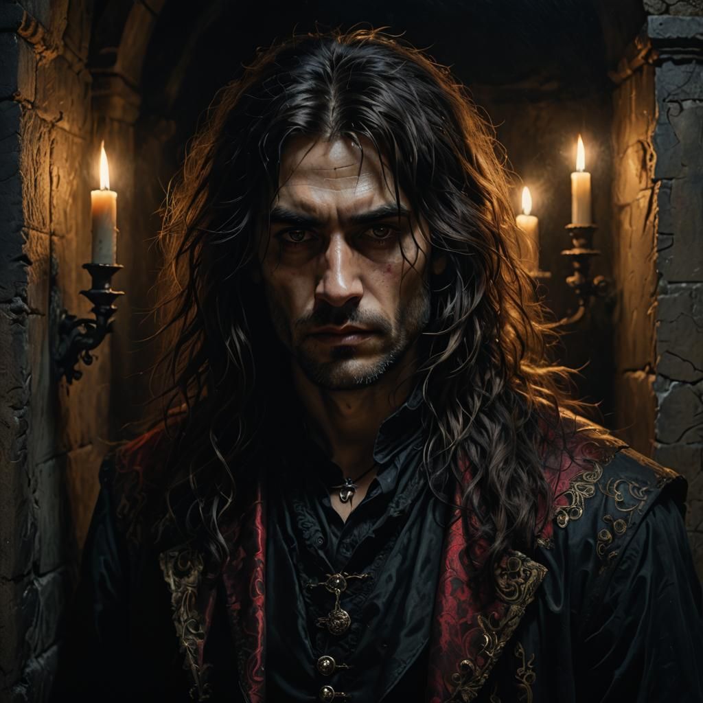 Gothic Portrait of a Man with Long Hair