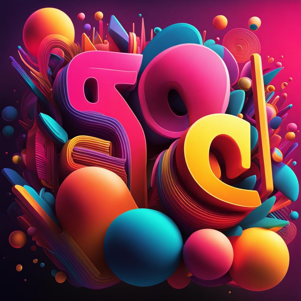 Neon Themed Typographic Art in Cel-Shaded Style