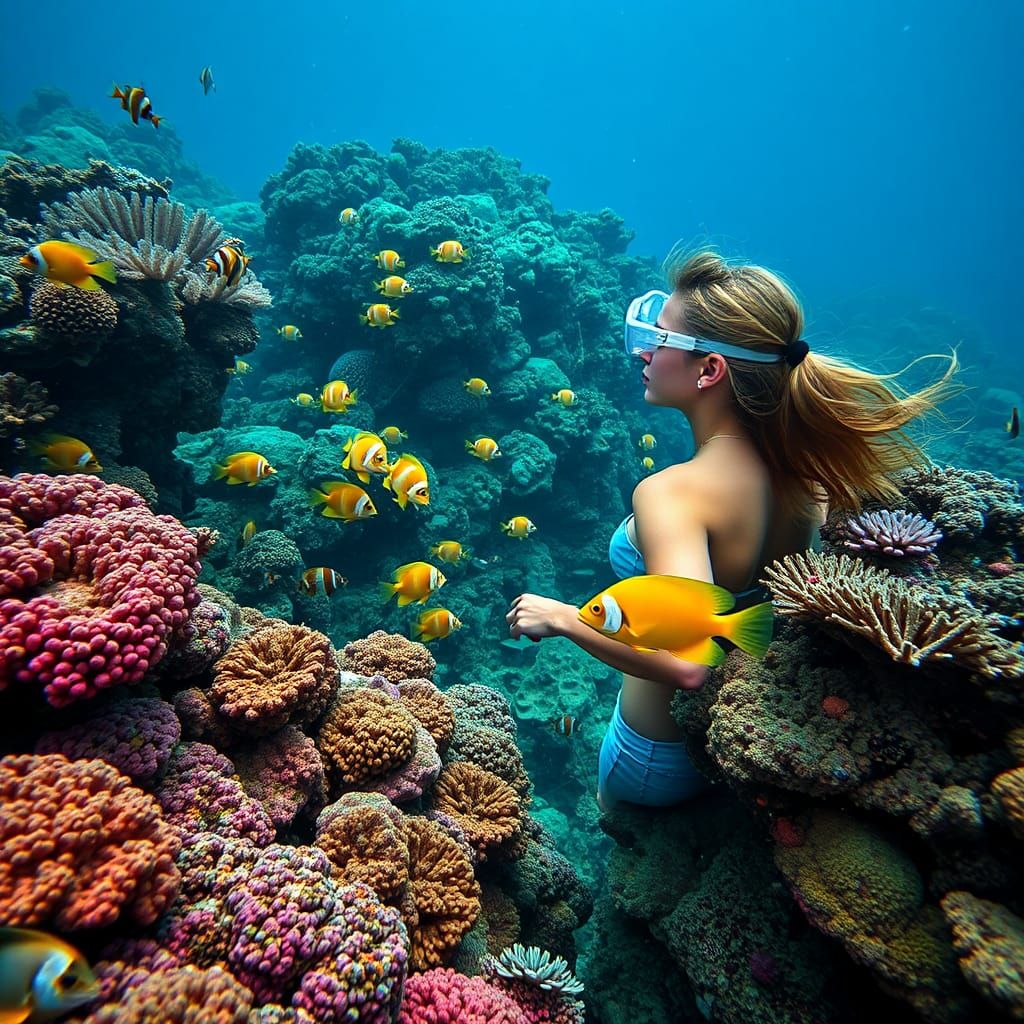 Vibrant Coral Reef Scene with Snorkeler