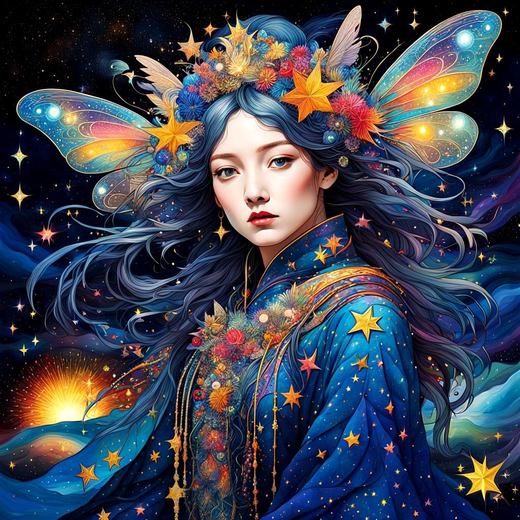 Fairy Queen in Starry Night Abstract Expressionism