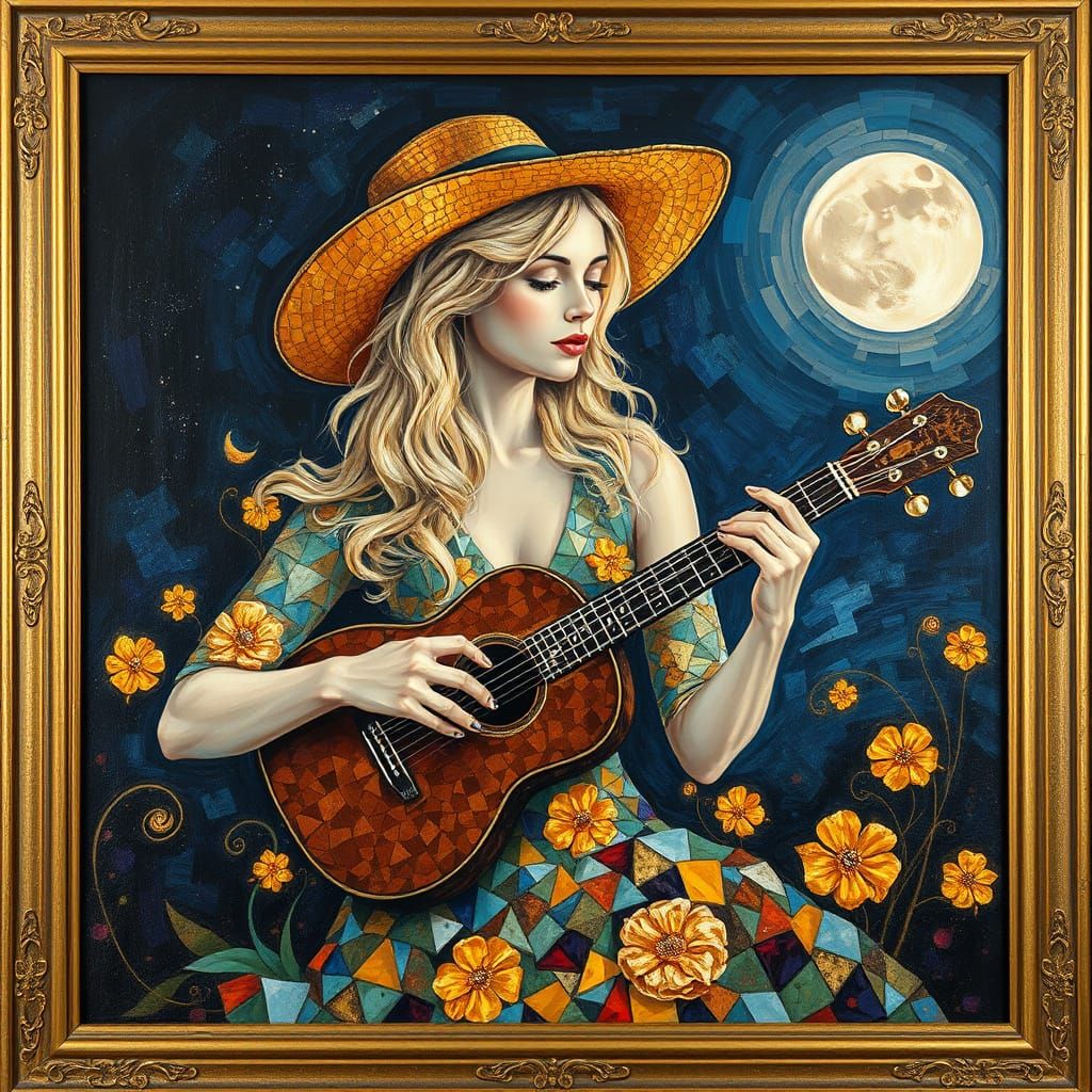 Golden Goddess in Dreamlike Night, Inspired by Klimt