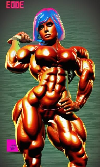 Muscular Woman Posing: Pop Art Screen Print in 8K