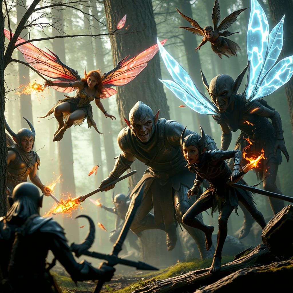 Elves and Fairies Battle Goblins in Ancient Forest