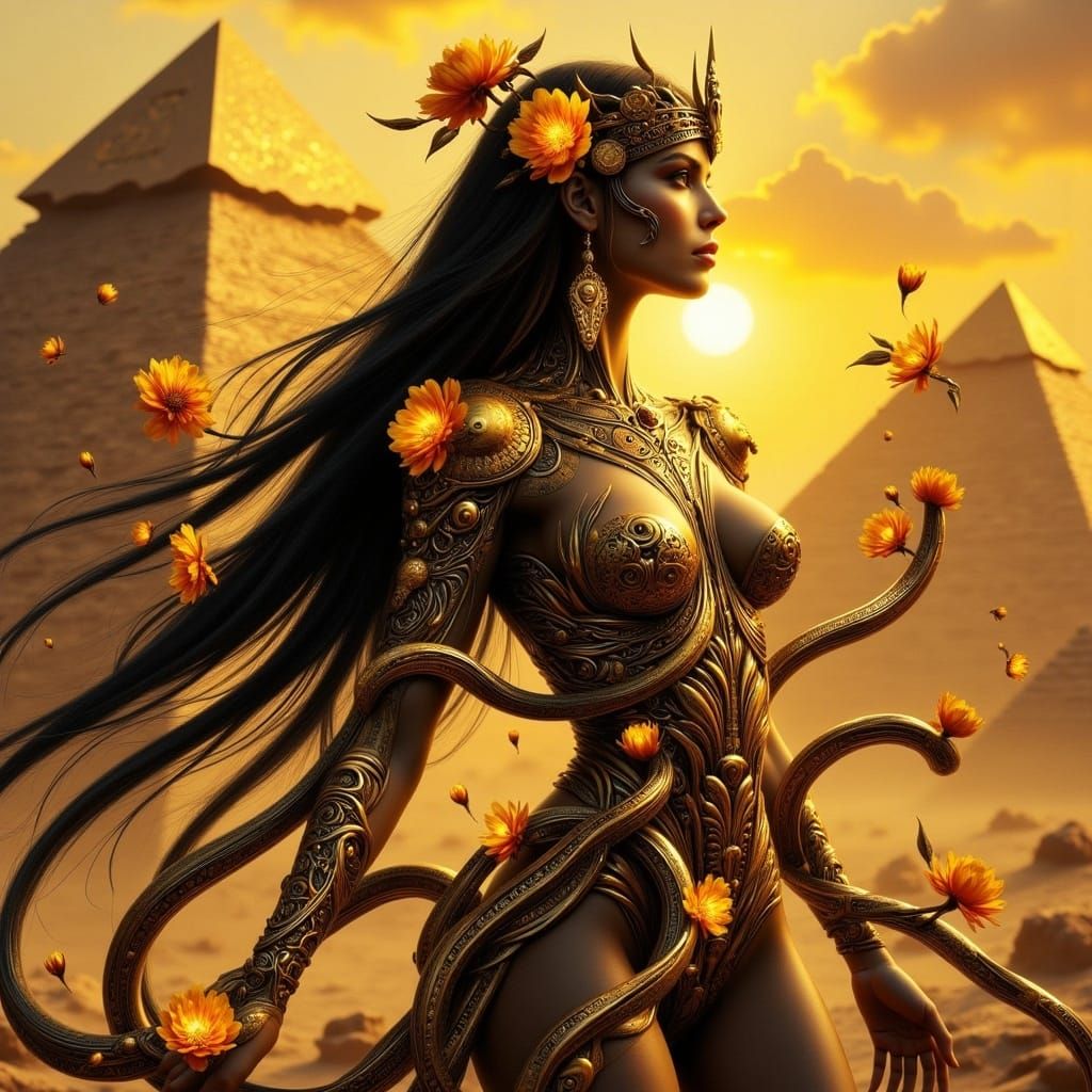 Egyptian Serpent Goddess Supervillain in Digital Art