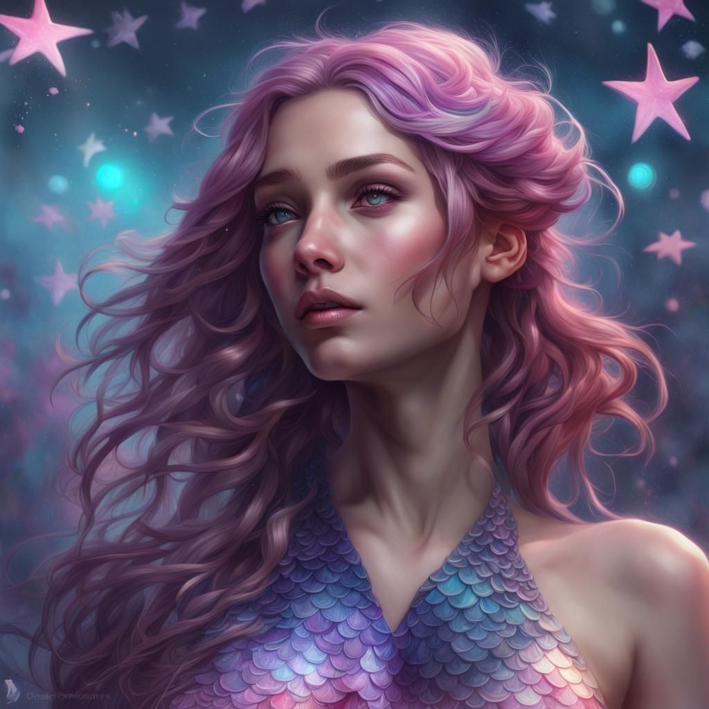 Galaxy Mermaid Portrait in Hyperdetailed Art Style