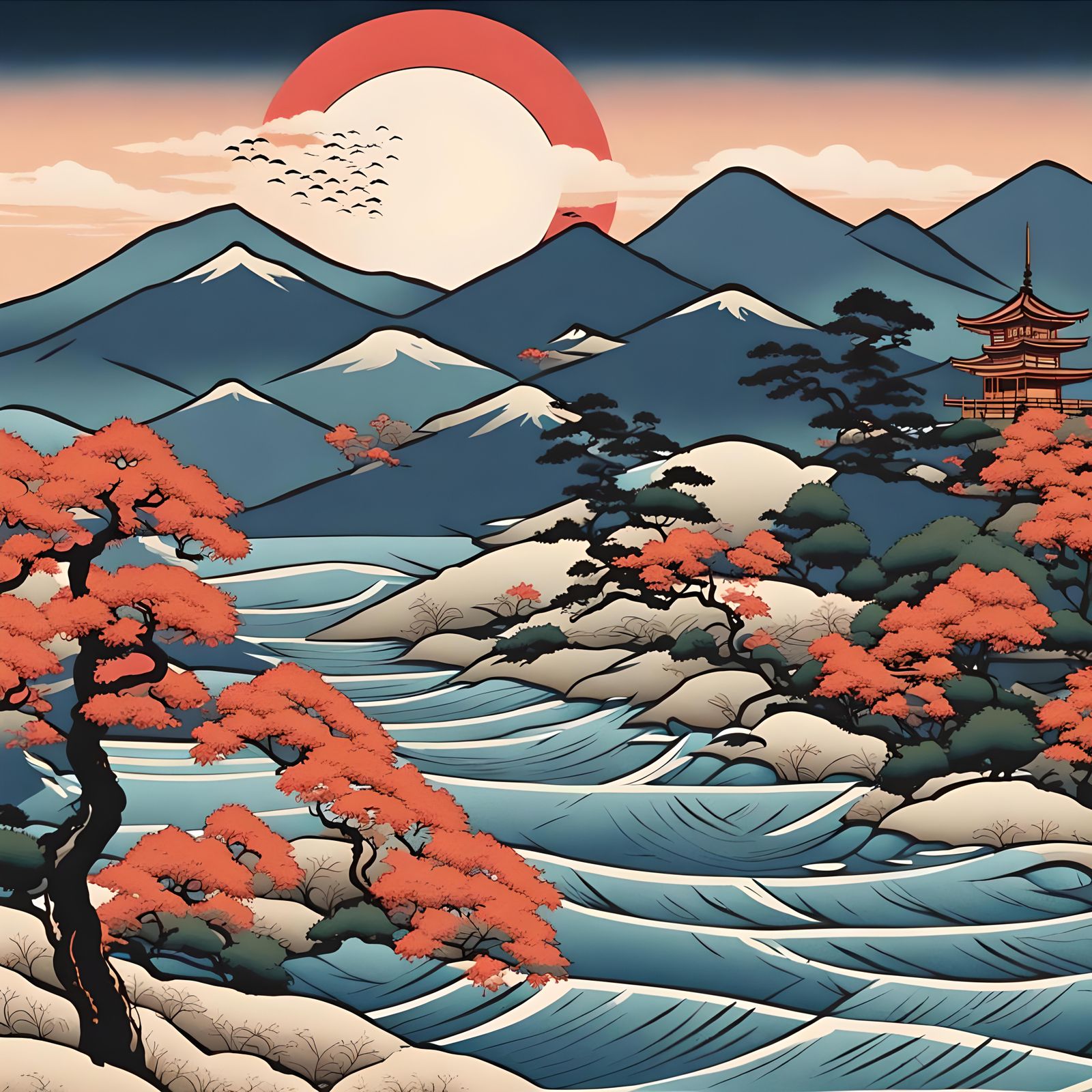 Japanese Woodblock Print in Ukiyo-e Style