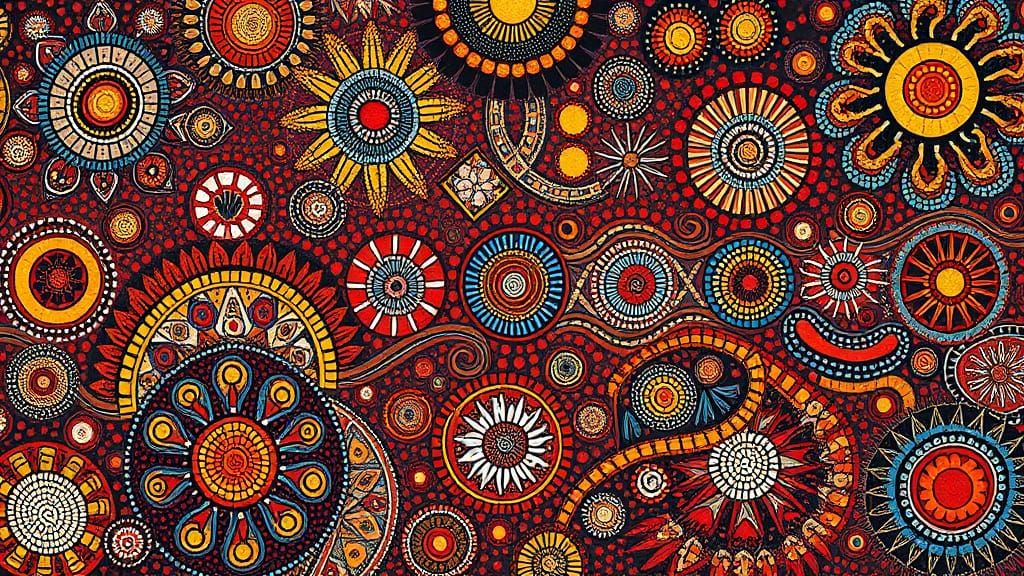 Vibrant Aboriginal Art with Swirling Earth Tones