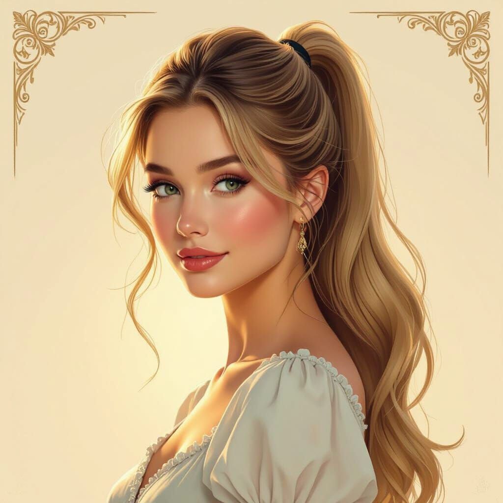 Beautiful Woman with Long Blonde Ponytail in Warm Light