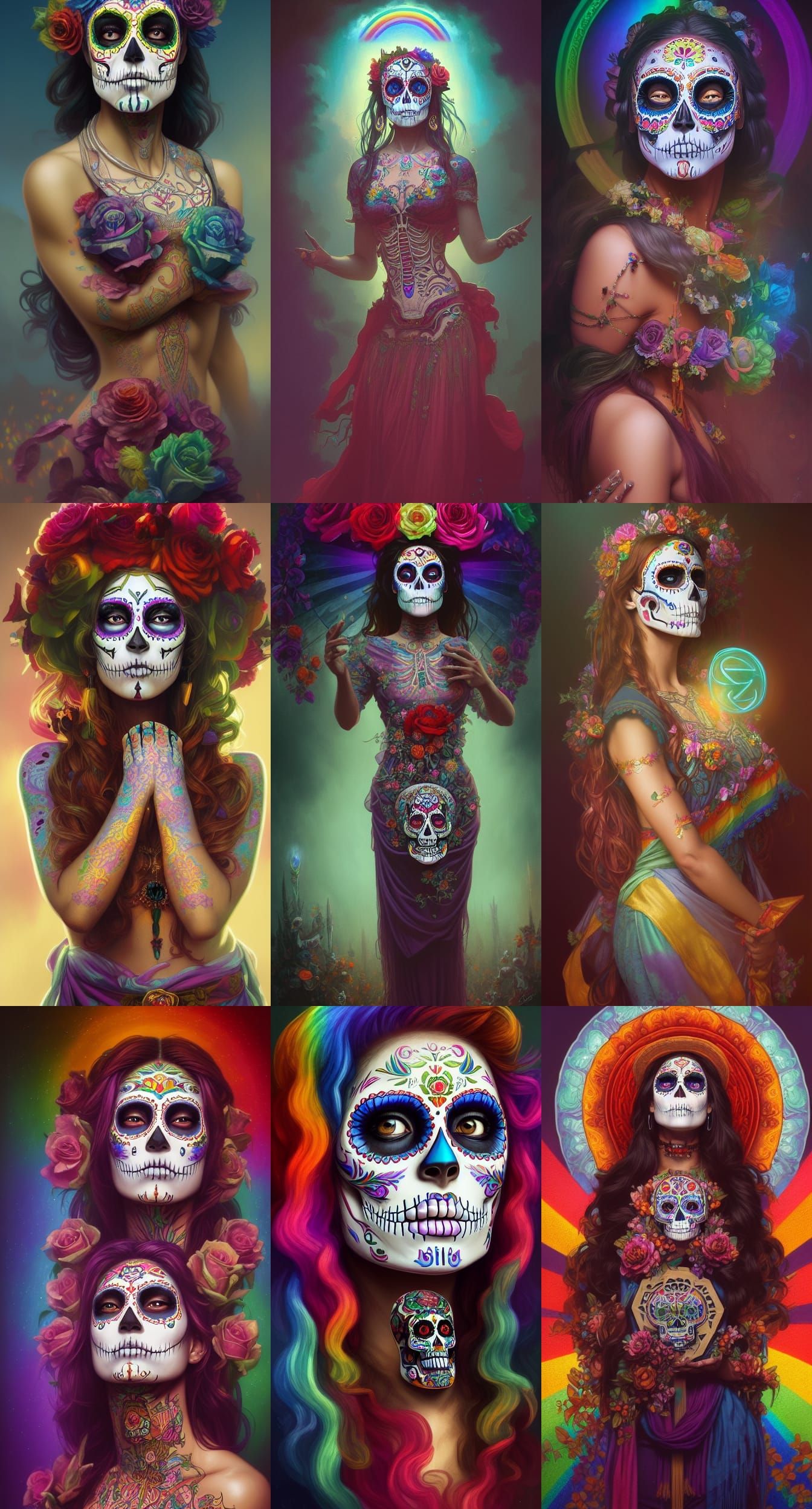 Rainbow La Catrina Sugar Skull Portrait