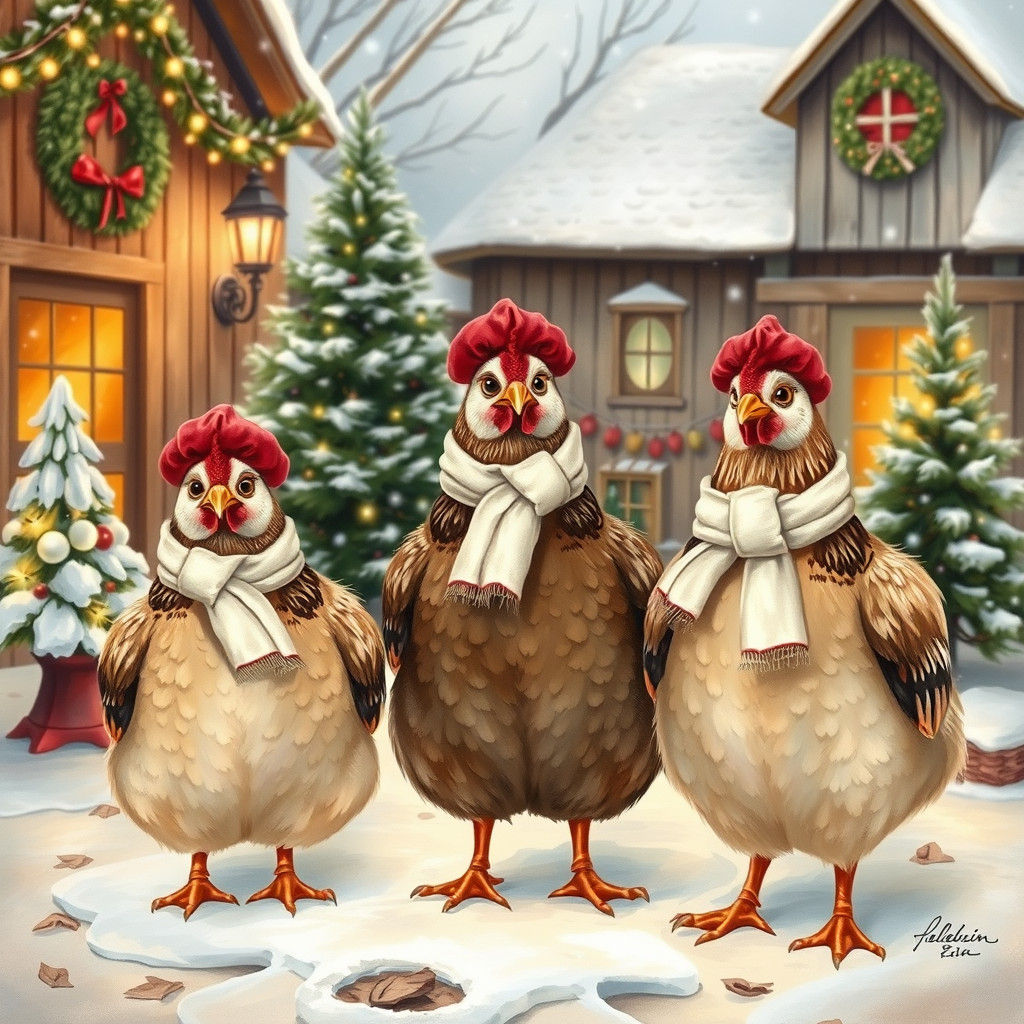 Festive French Hens in Holiday Wonderland