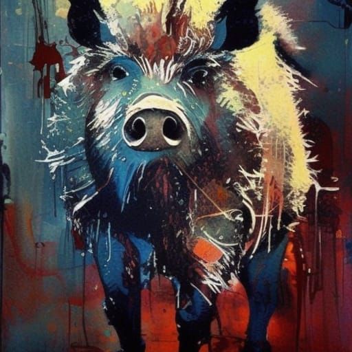 Hairy Boar in Urban Impressionist Style