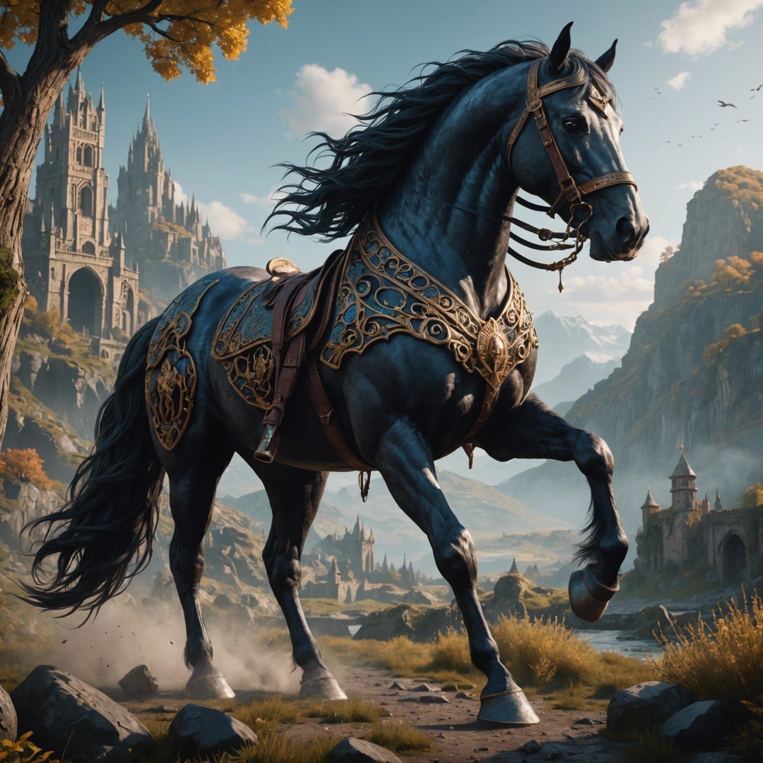 Fantastical Horse in Detailed Matte Painting Style