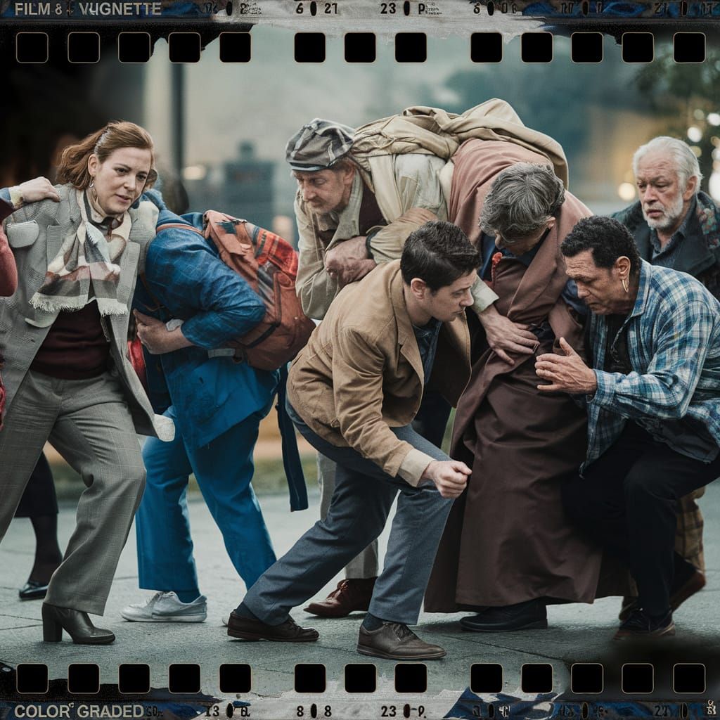 Diverse People Facing Challenges: A Cinematic Still