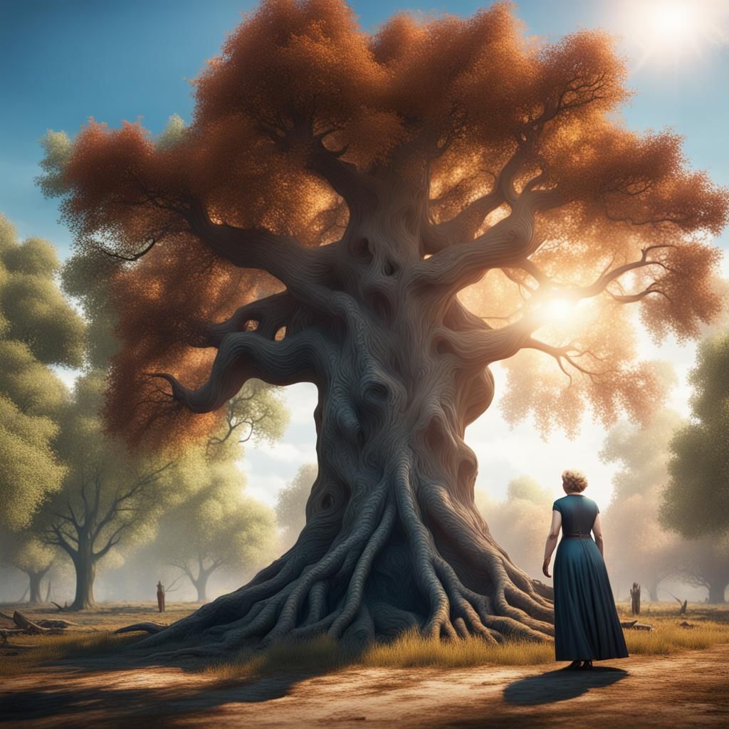 Mature Woman in Sunlight: Detailed Matte Painting