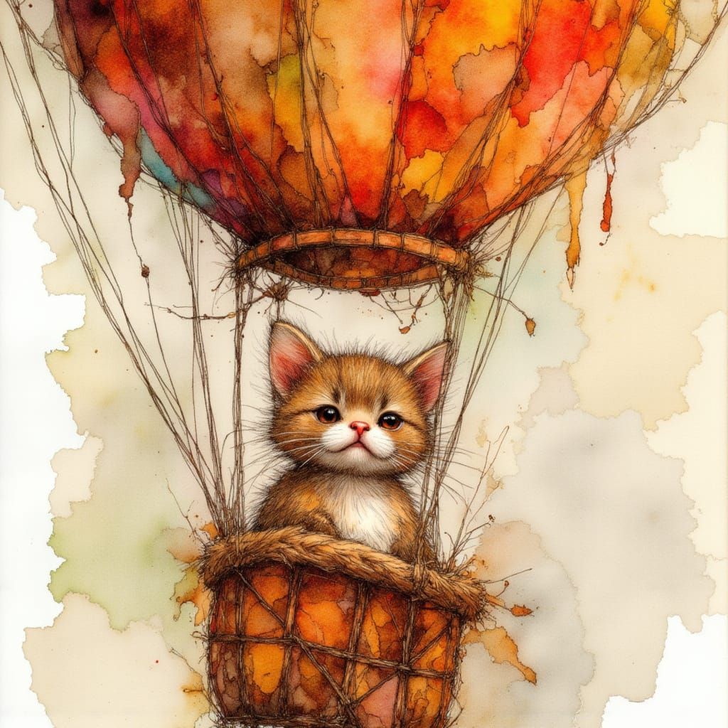 Cute Woodland Creature Boards Hot Air Balloon in Autumn Tene...
