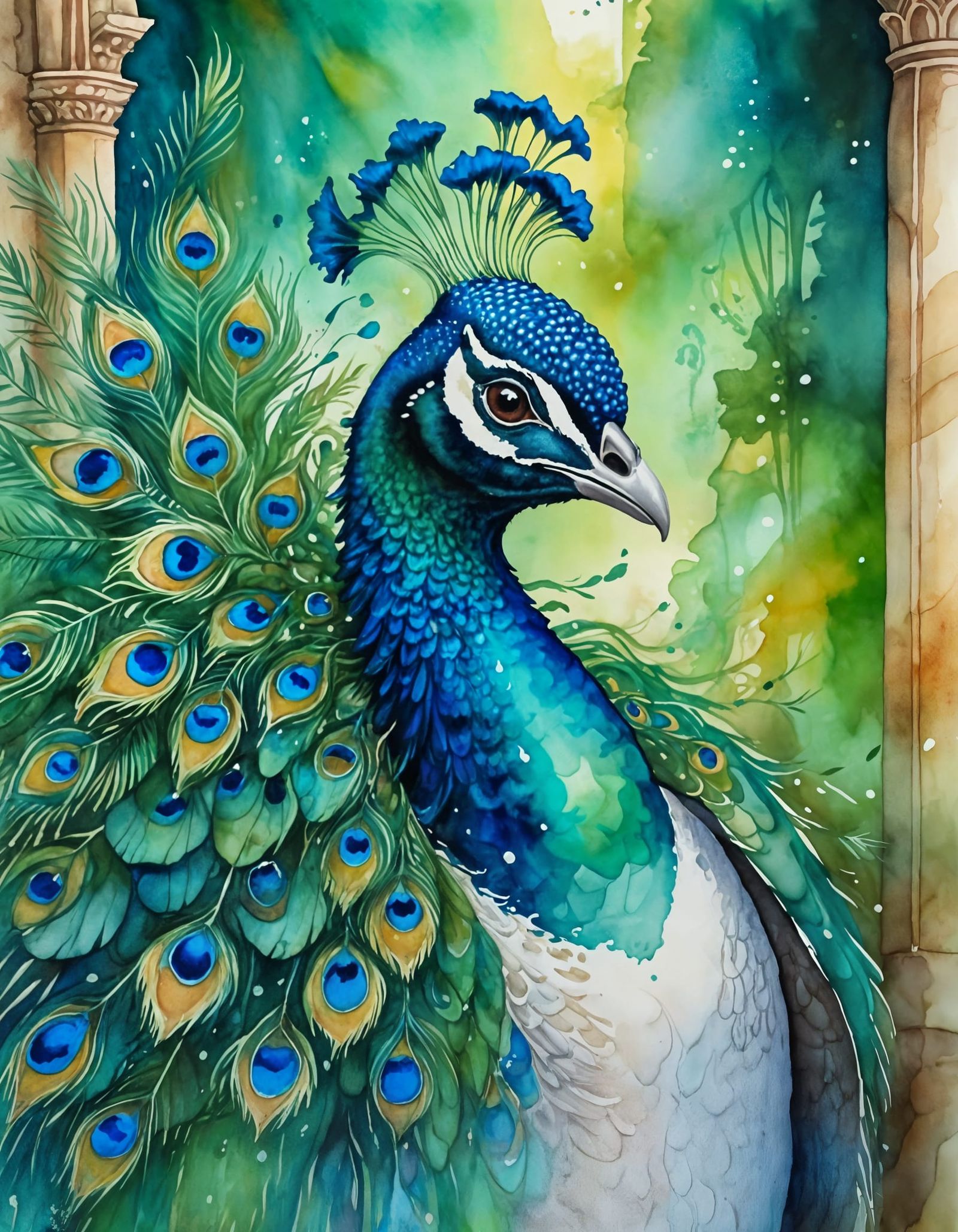 Captivating Peacock in Alcohol Ink Style