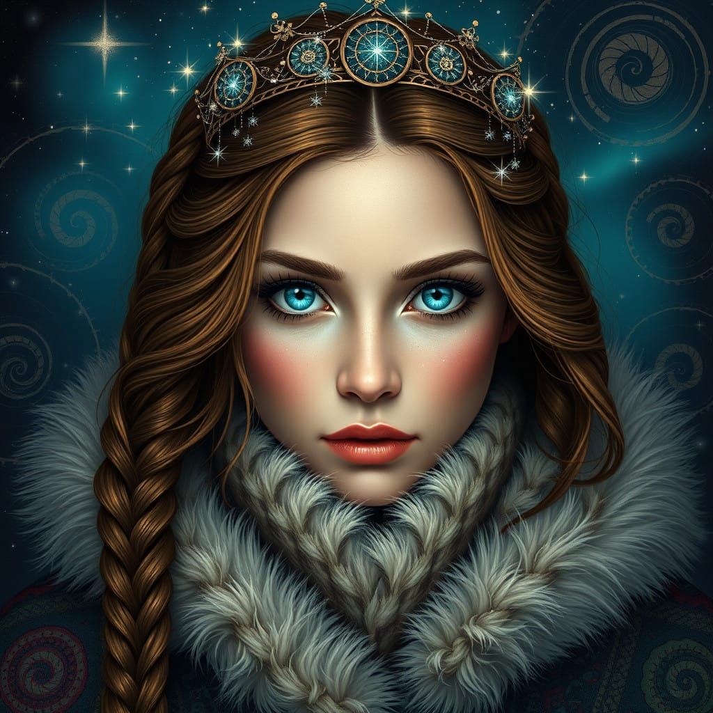 Stunning Saami Princess in Majestic Celestial Regalia