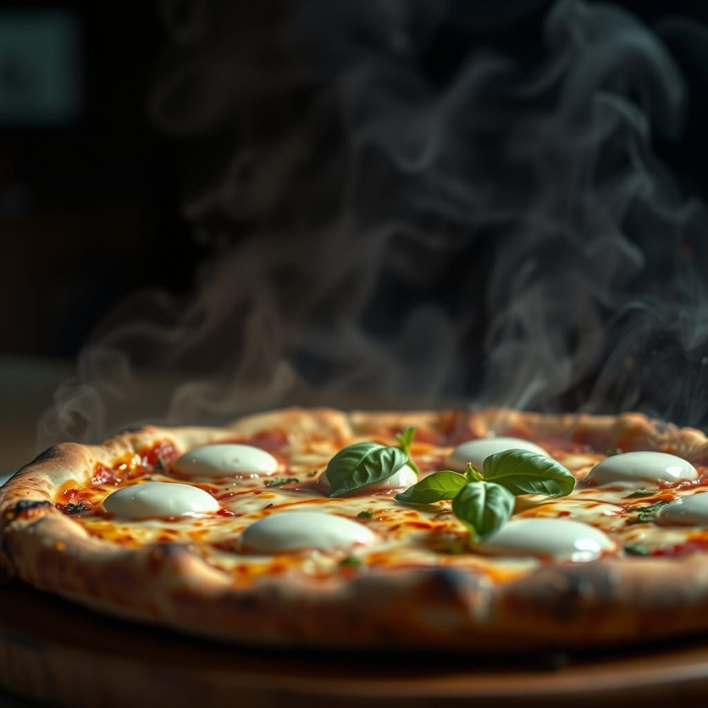 Hyperrealistic Pizza with Mozzarella and Basil