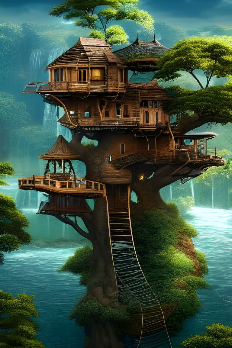 Fantastical Multi-Story Treehouse with Waterfalls in Unreal ...