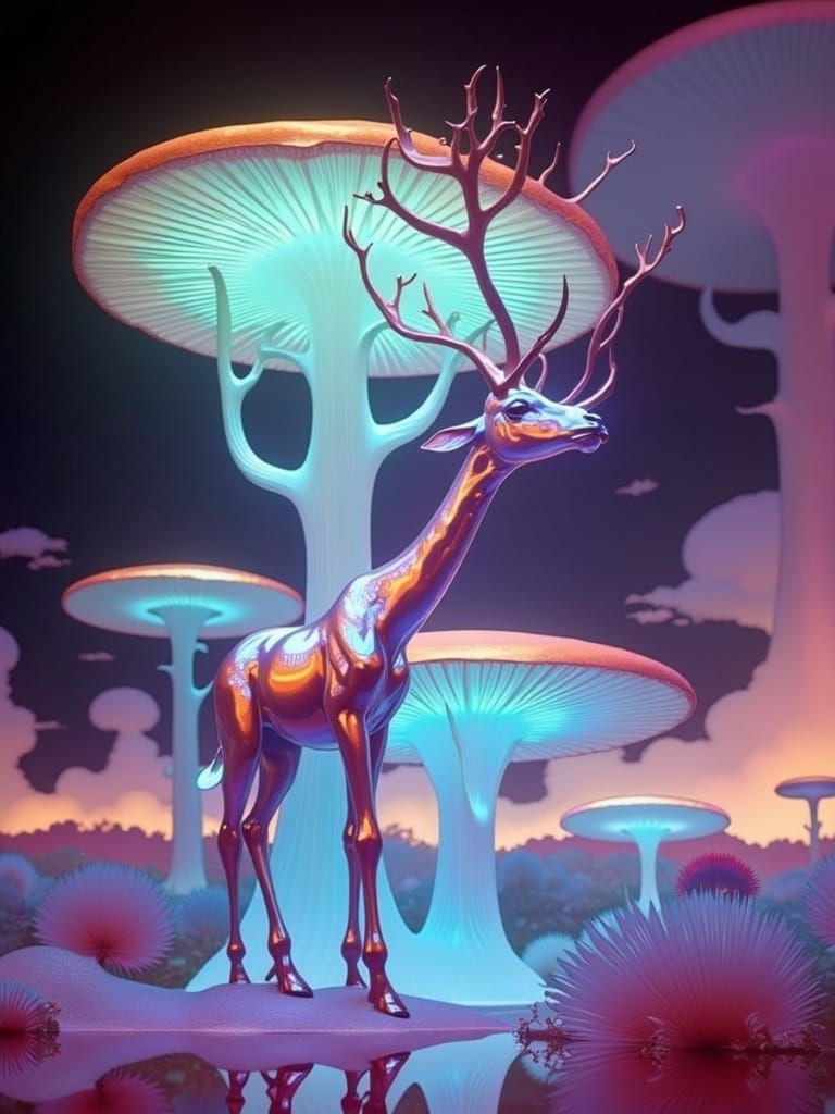 Iridescent Mushrooms Bloom Under Kaleidoscope of UV Light