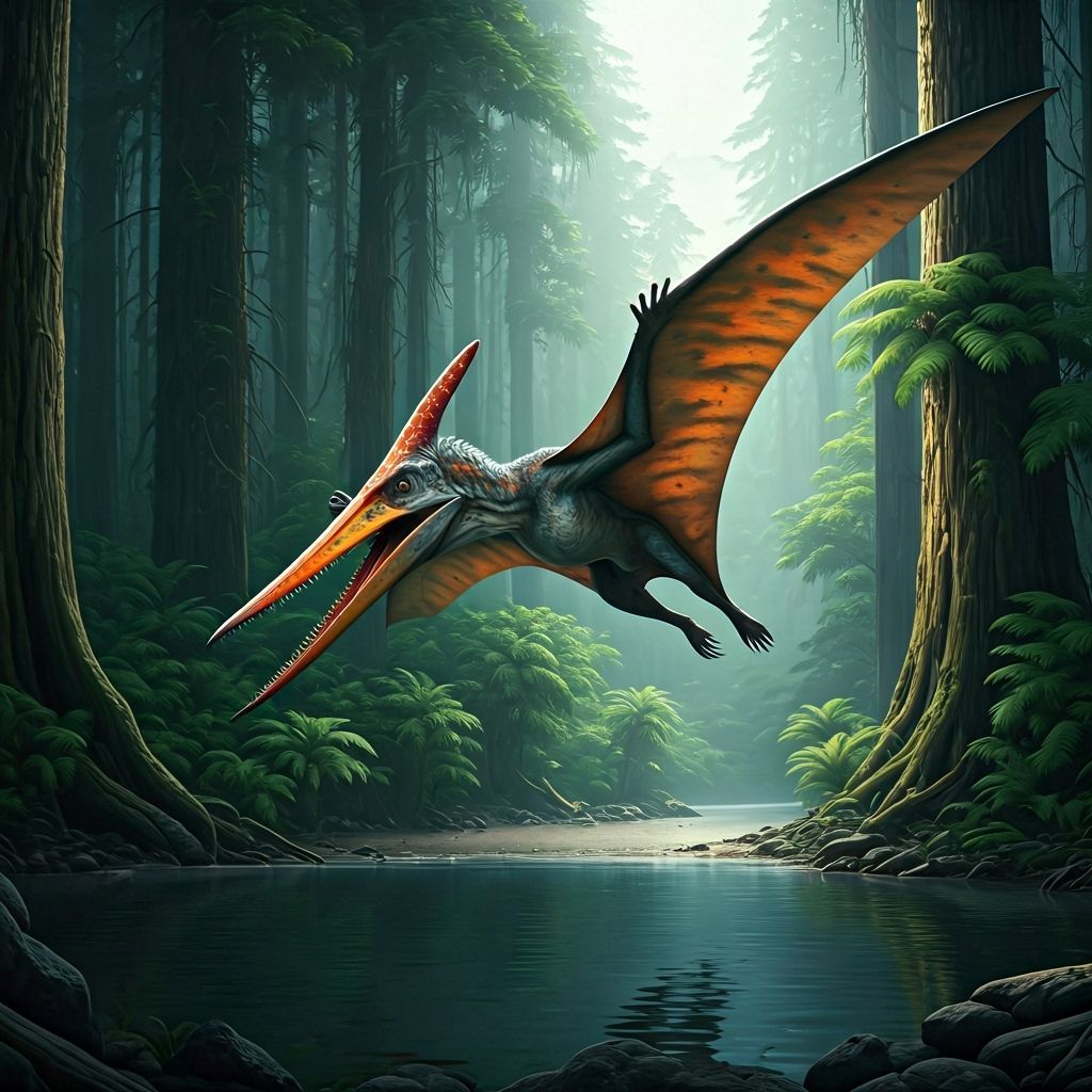 Pterodactyl Soaring Over Jurassic Forest: Matte Painting
