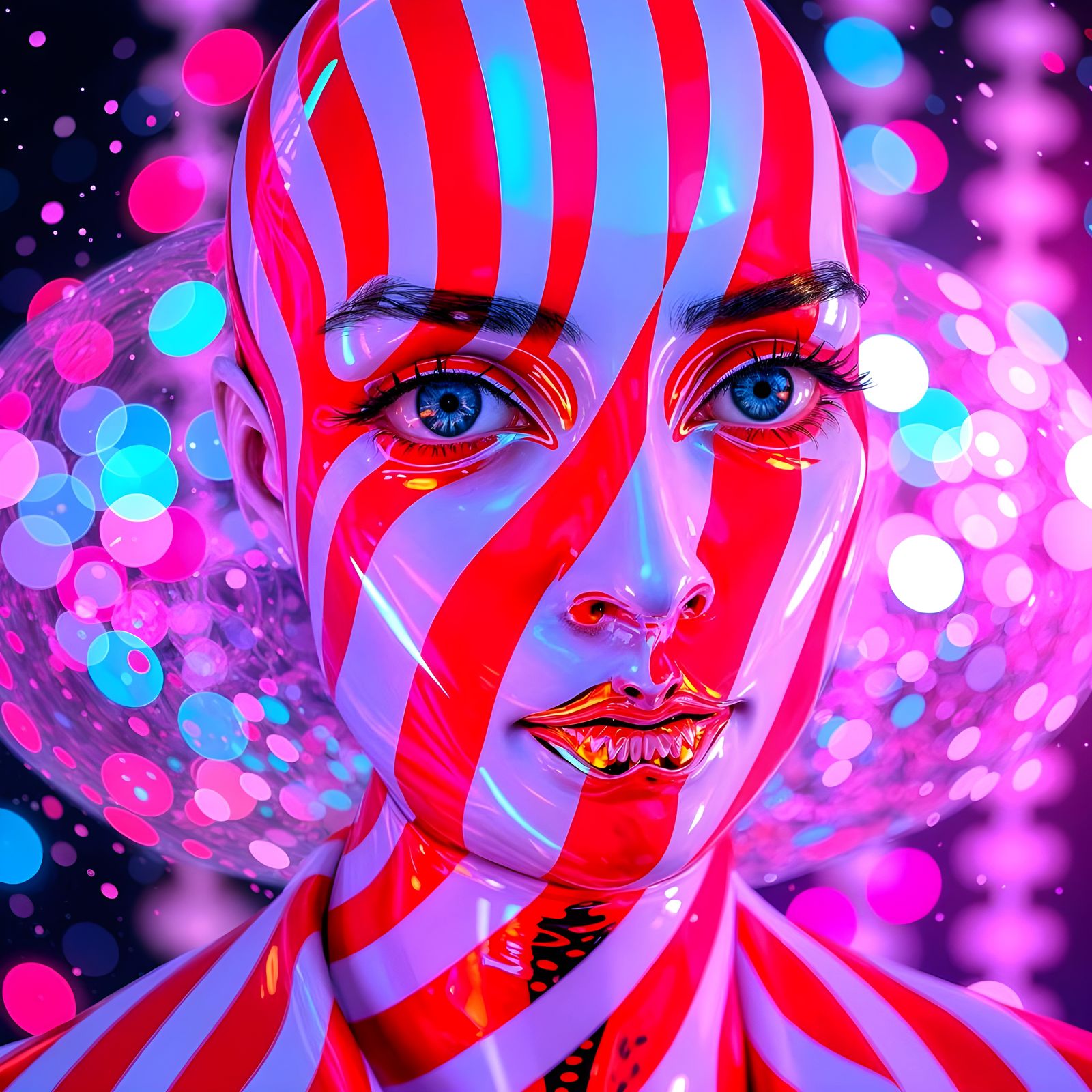Surreal Candy Cane Portrait with Chrome Reflections