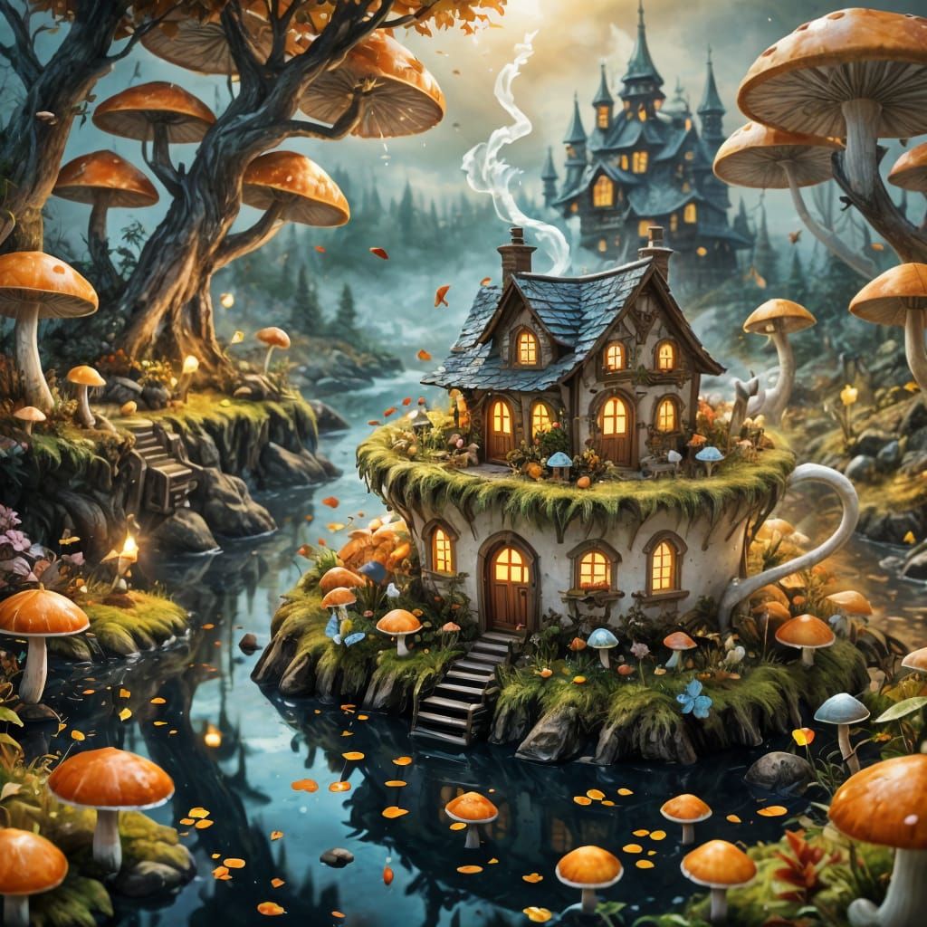 Miniature Autumn Fantasy World in a Teacup