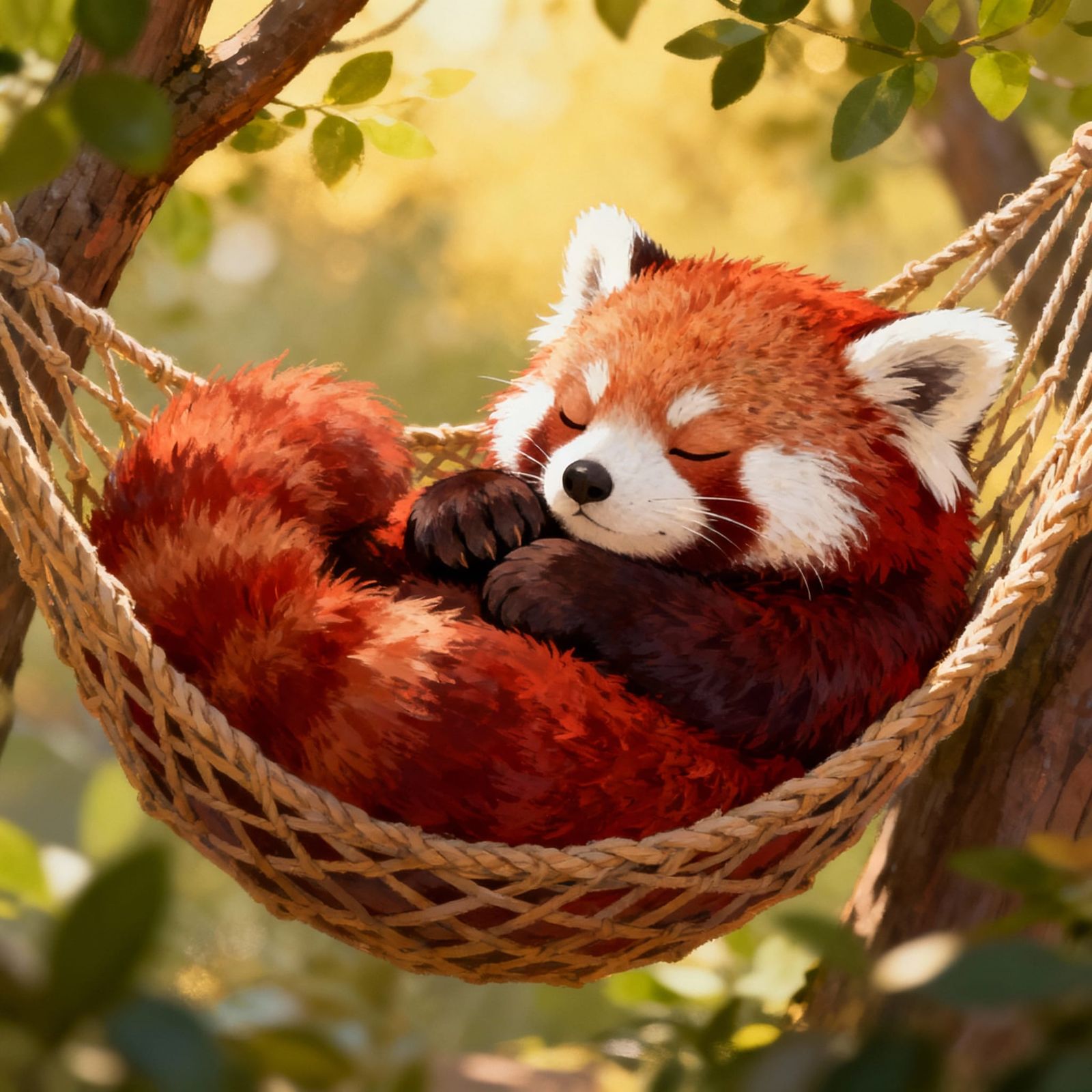 A red panda relaxing in a hammock