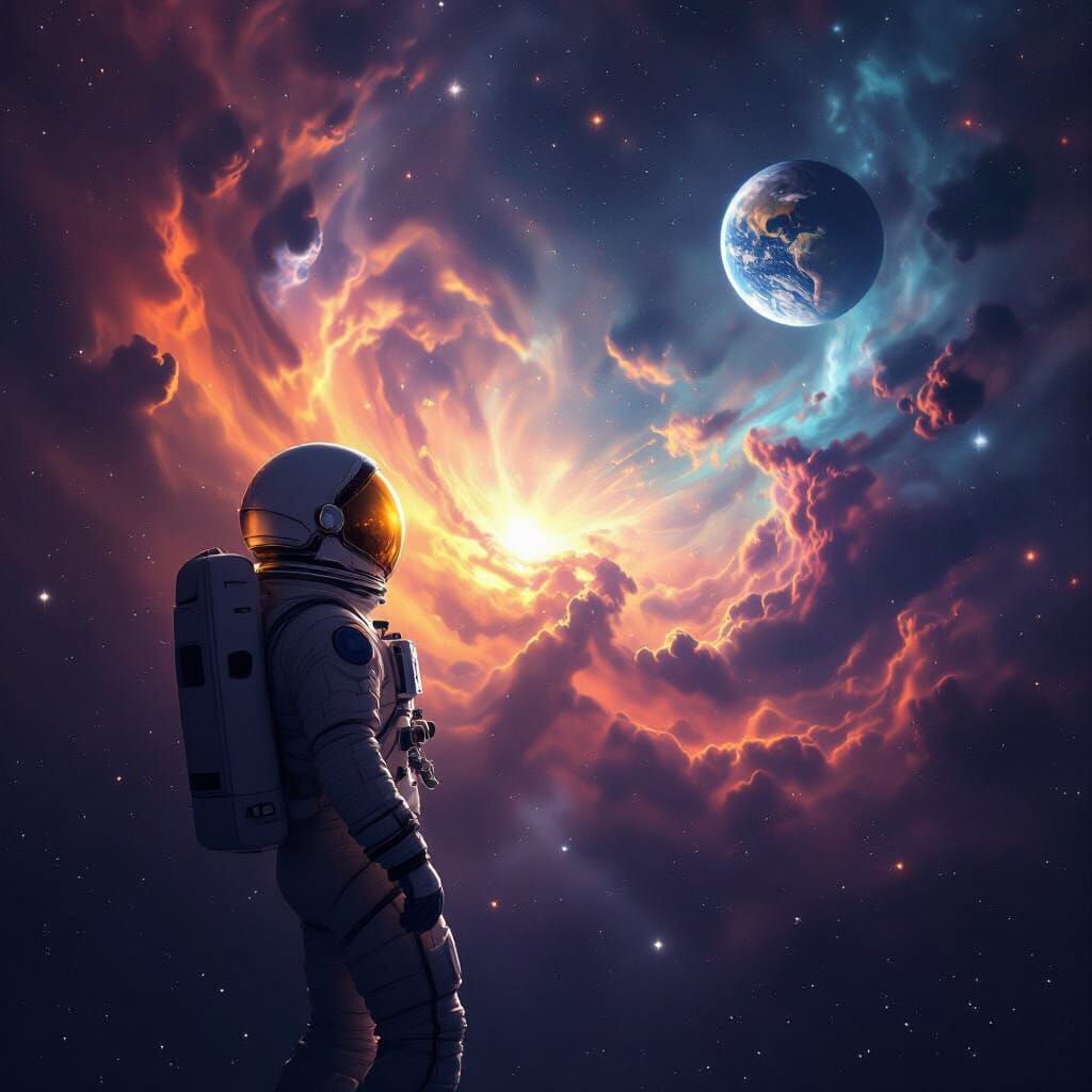 Astronaut Gazing at Nebula in Photorealistic Style