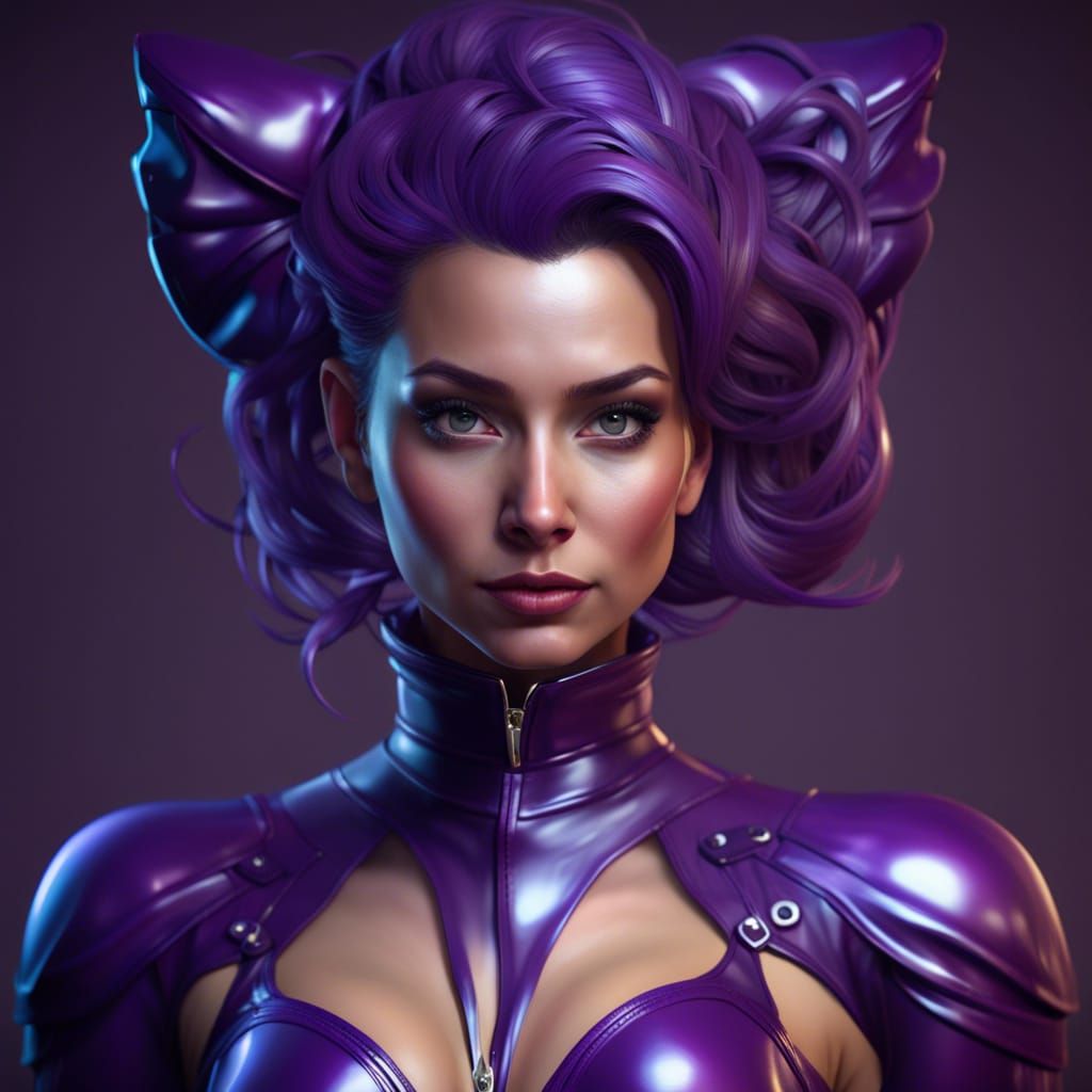 Hyperrealistic Portrait in Purple Latex
