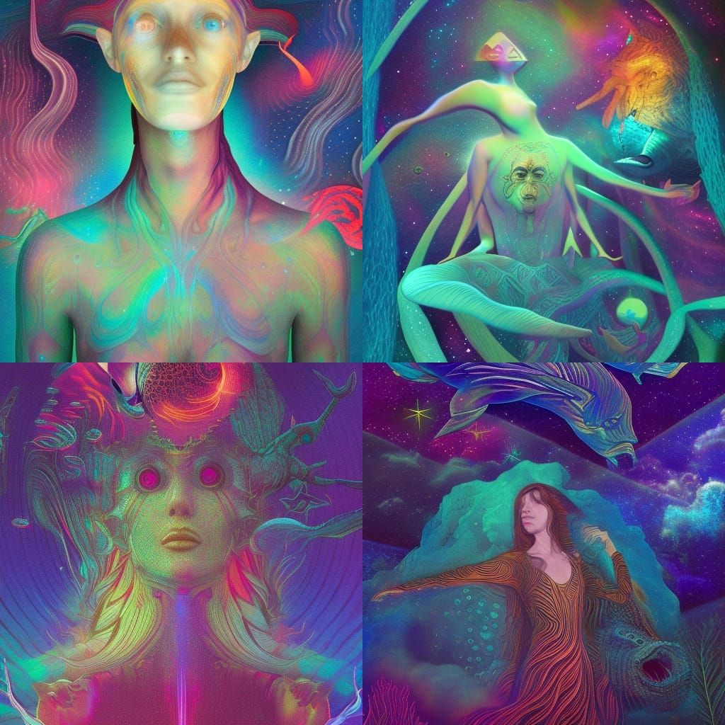 Fantastic Creatures in Dream Depths: Cosmic Holographic Art