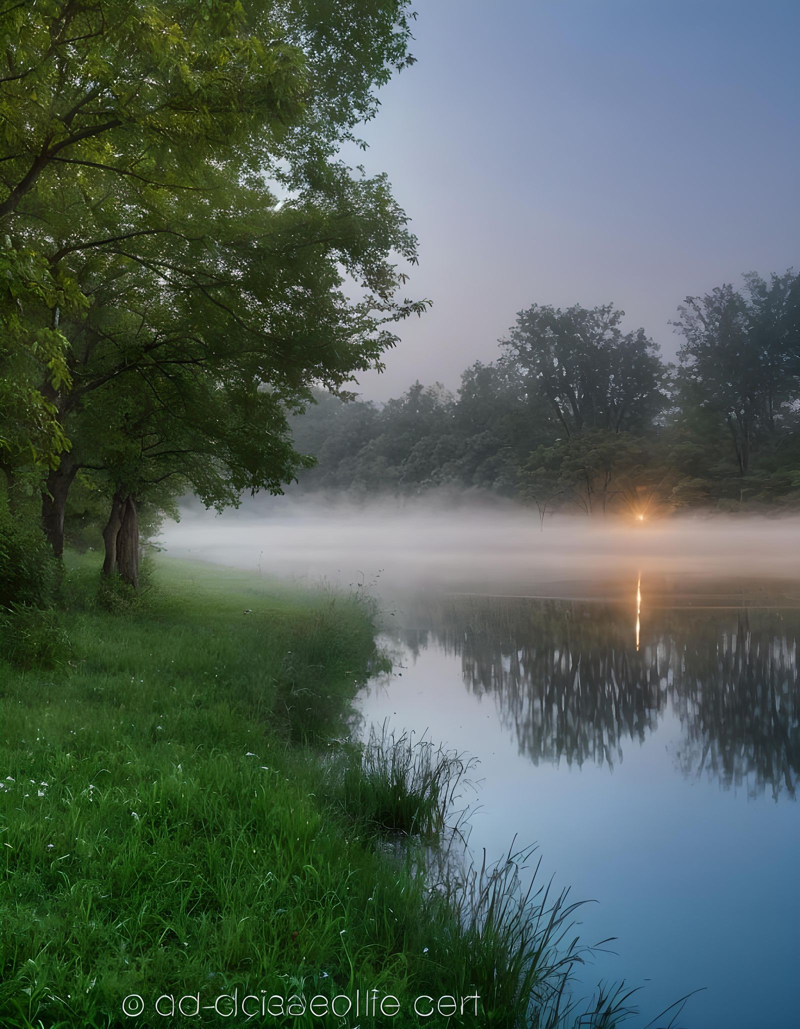 Tranquil Village Pond at Twilight