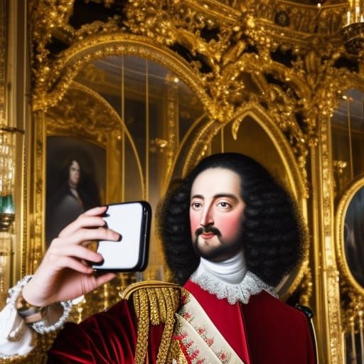 King Louis XIV Selfie in Versailles: Digital Portrait