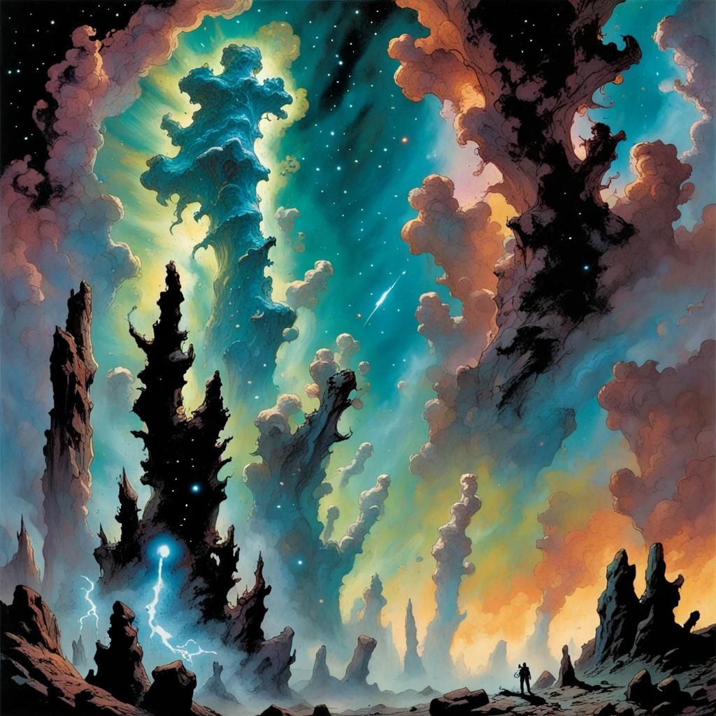 Nebula Pillars in a Sci-Fi Fantasy Art Style