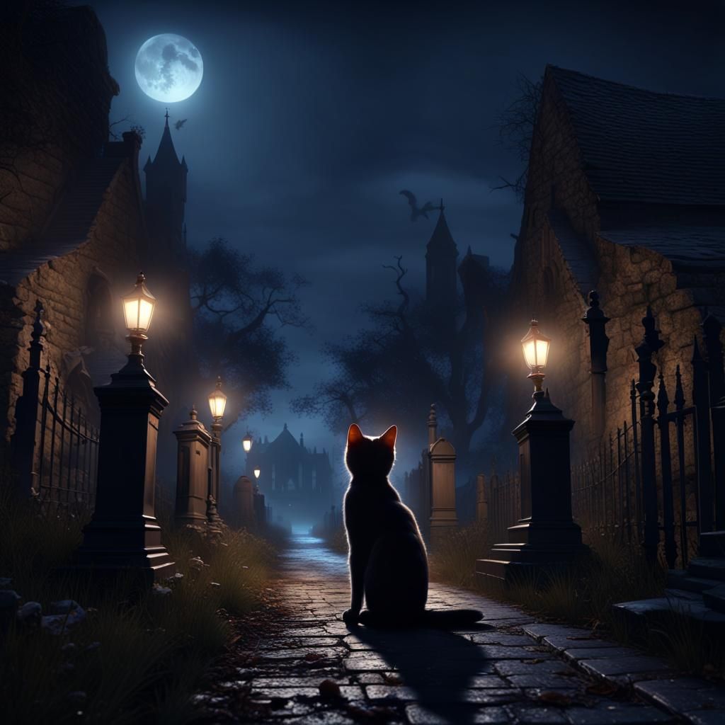 Sinister Village at Night in Dark Fantasy Style