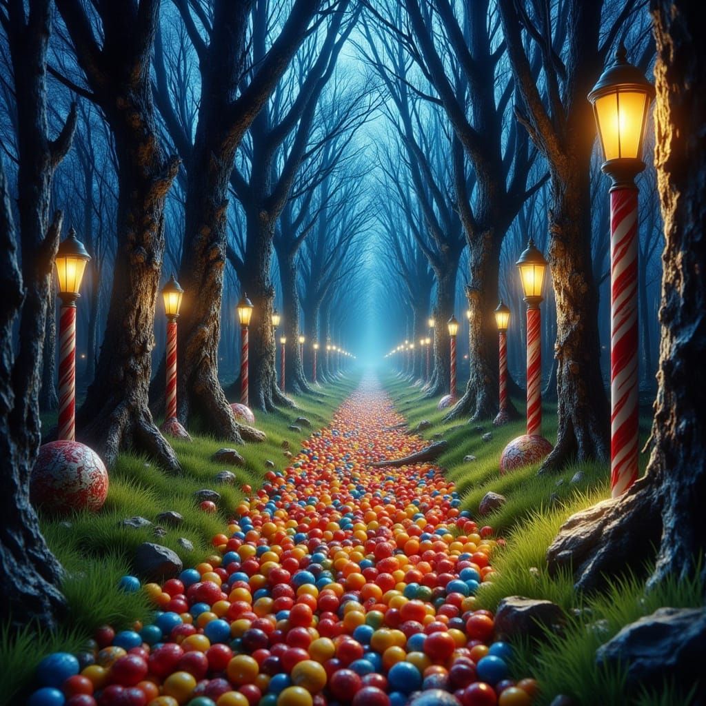 Whimsical Candy Land Path with Licorice Grass