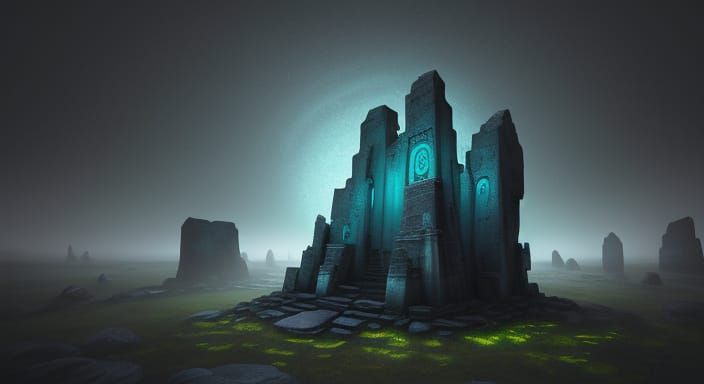 Mysterious Carved Stone with Luminescent Glyphs