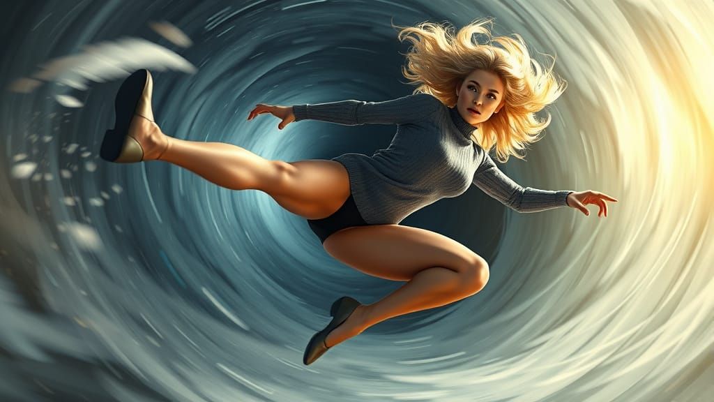 Dynamic Superheroine Spins Into Tornado, Photorealistic Styl...