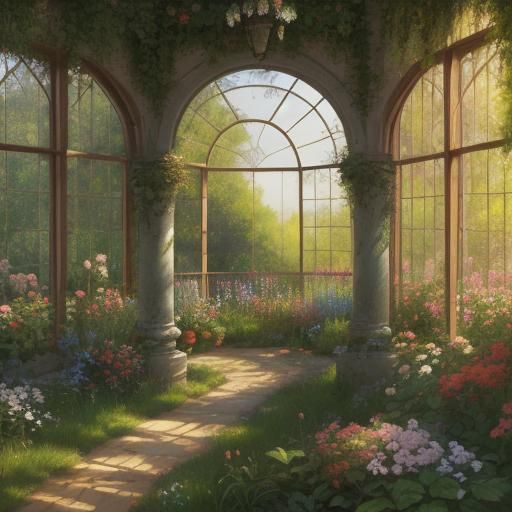 Greenhouse Interior Oil Painting in Impressionist Style