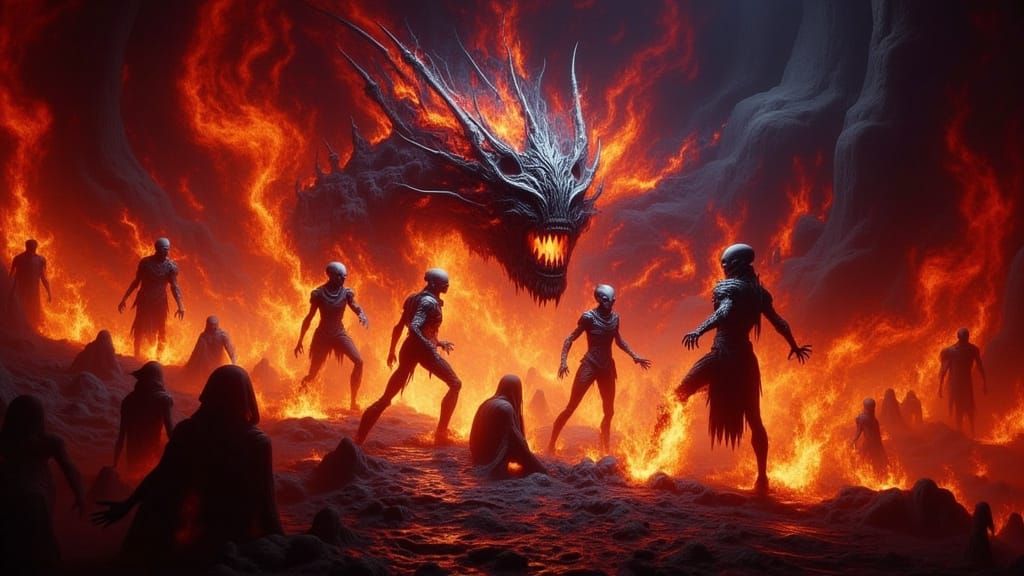 Alien Shamanic Fire Dance in Dark Art Style