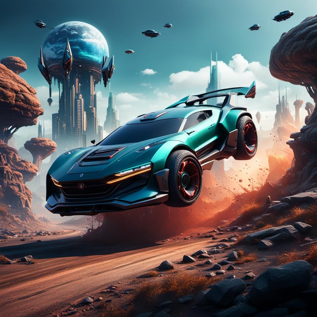 Futuristic Flying Car in Detailed Matte Painting