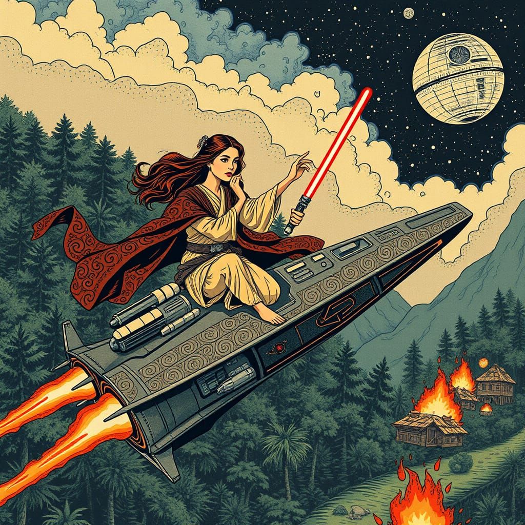 Jedi Woman on Endor in Kalamkari Style