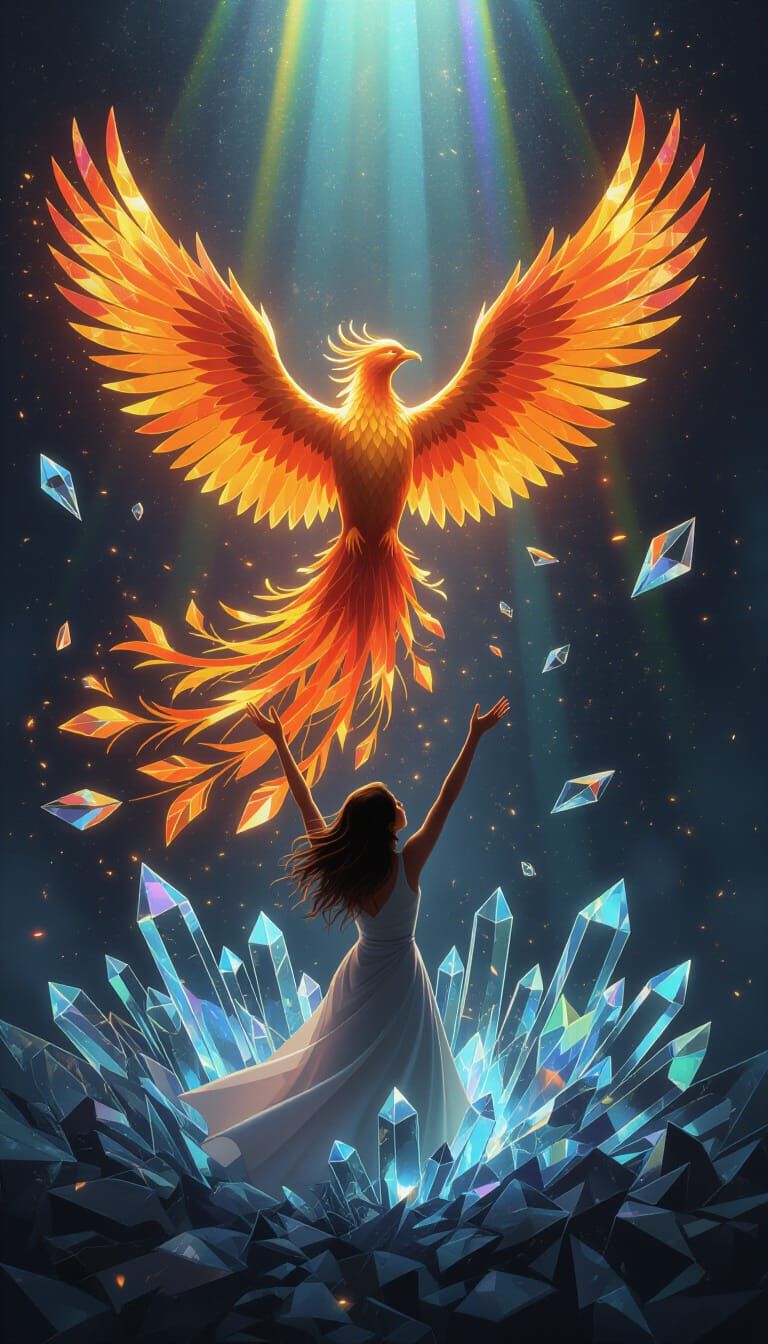 Glass Phoenix Ascent: A Vision of Light and Awe