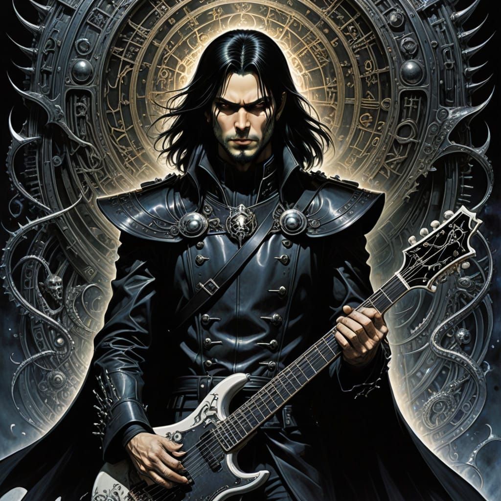 Dark Fantasy Anime Bard Shreds on Lute in Spiked Leather Coa...